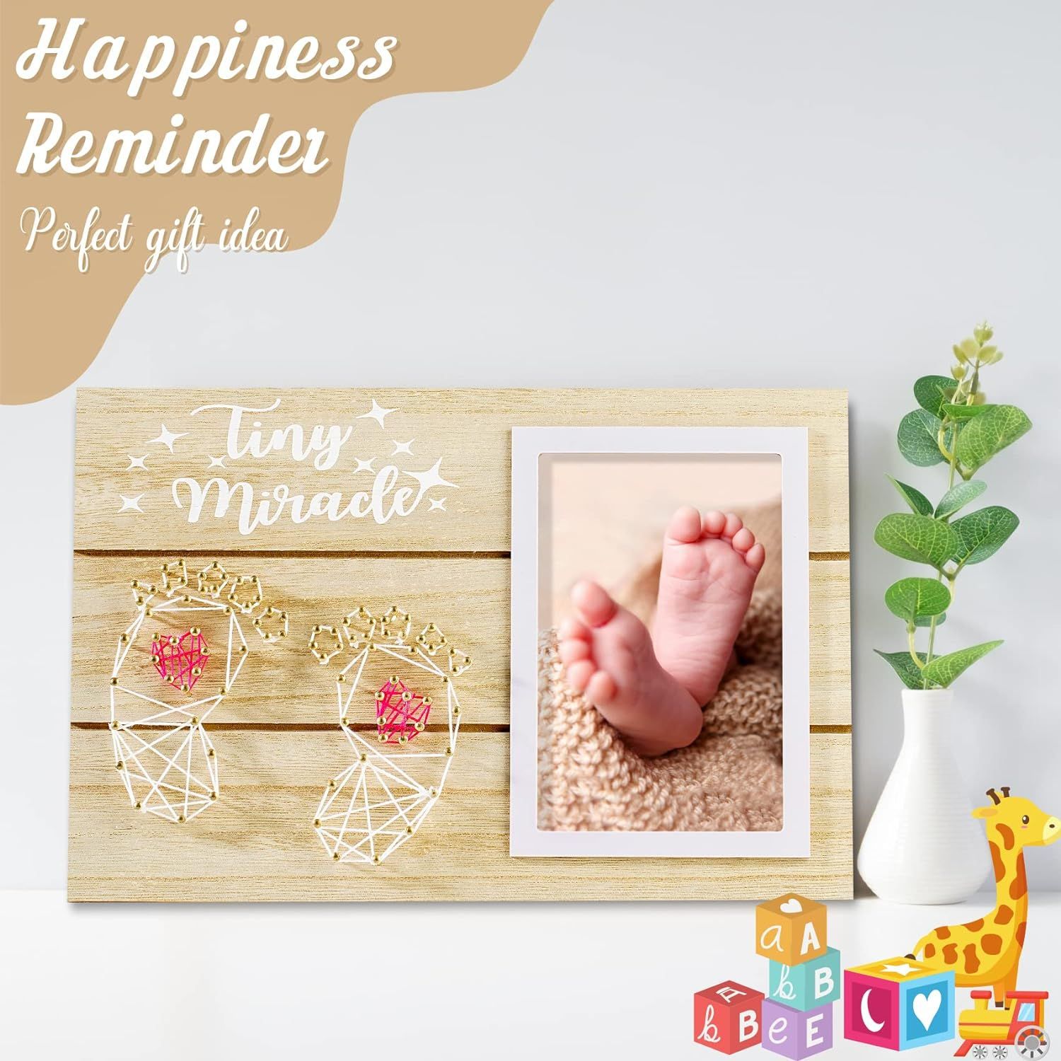 Marco de fotos de madera para bebés huellas de mesa creativa sinuoso marco de fotos de corazón rojo marco de fotos de recuerdo de bebé