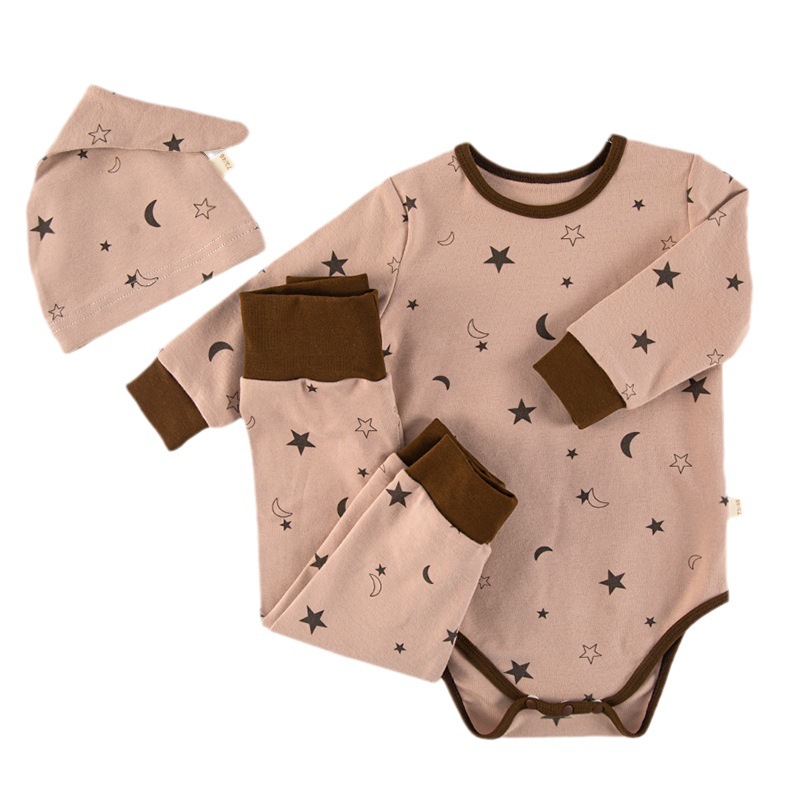 Bebé primavera y otoño ropa de manga larga traje de algodón ropa de bebé niños cintura alta protección del vientre pijamas mameluco del hogar