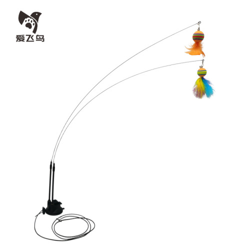 Lovebird Cat Toy Upgraded Epoxy Double-Headed Suction Cup Funny Cat Rod Steel Wire Cat Self-Happiness Lazy Pet Supplies