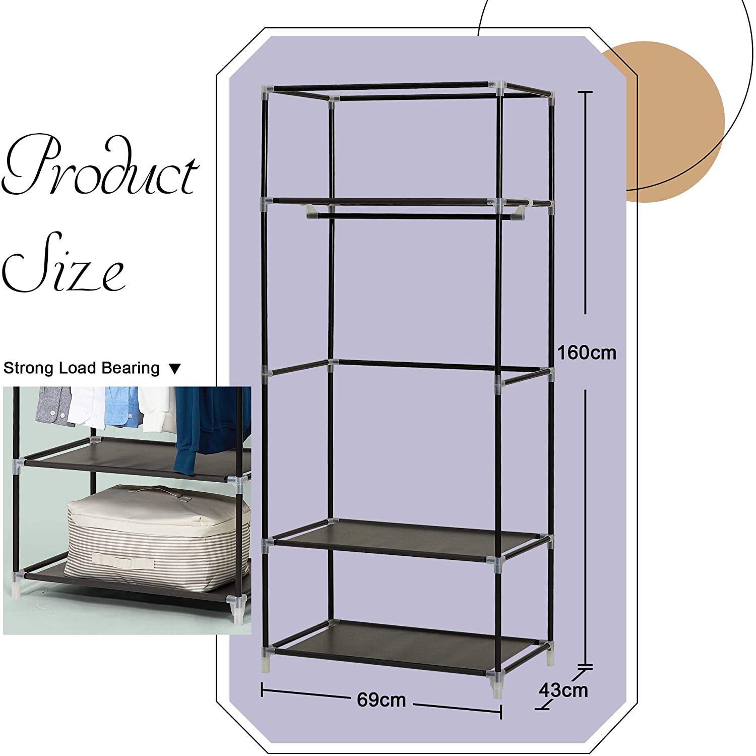 160cm简易衣柜无纺布折叠衣橱金属框架加固衣柜衣服收纳卧室衣柜