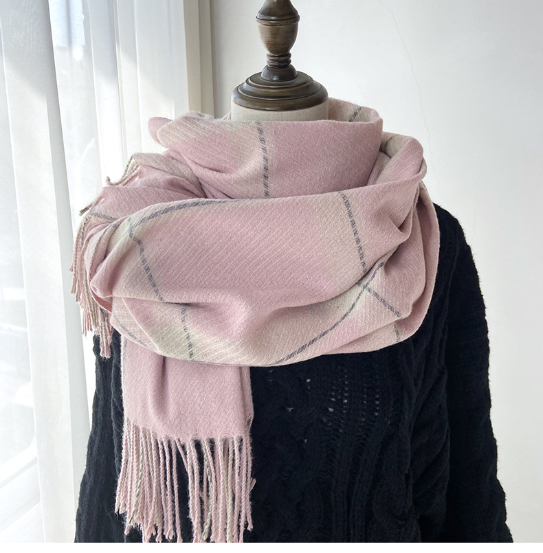 250g Weight Scarf Classification Holiday, Street Occasion Imitation cashmere Material Plaid Pattern Autumn&Winter Season Women's Gender Tassel Design Basic, Classic Style Style Women's Basic Classic Style Plaid Imitation Cashmere Tassel Scarf 28