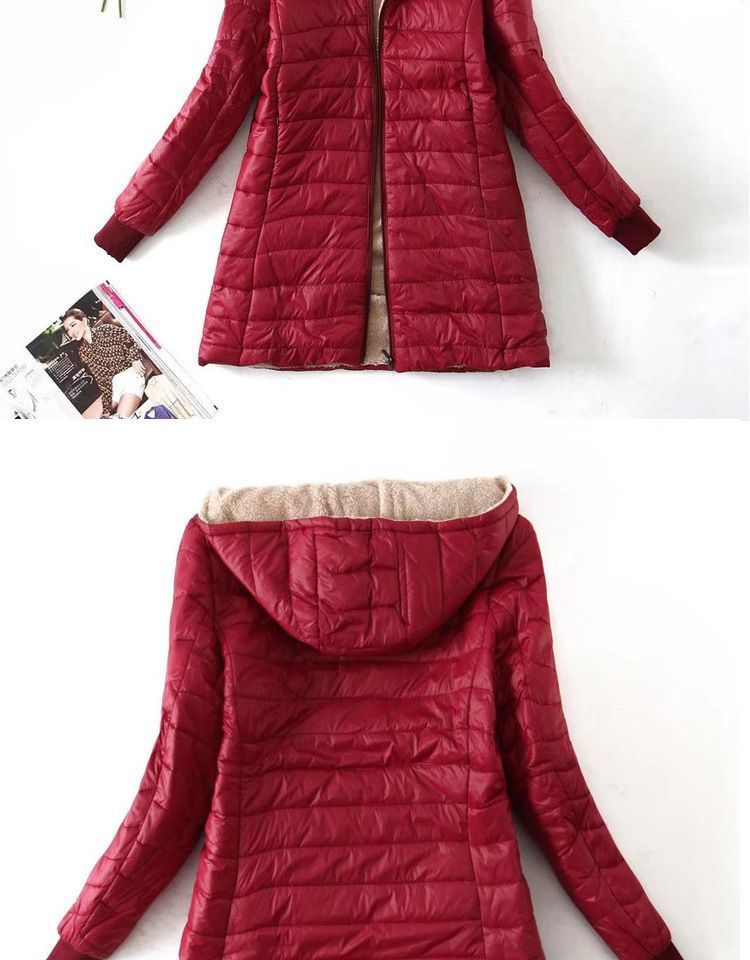 Women's Clothing autumn and winter new Korean version of the long hooded cotton coat women's lambskin warm cotton coat plus velvet jacket top_voghion.com