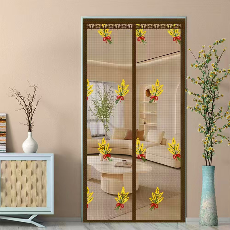 new pattern Embroidery Mosquito control door curtain summer improve air circulation Hanging curtain magnetic autohesion Magnetic attraction Velcro Mosquito screen door