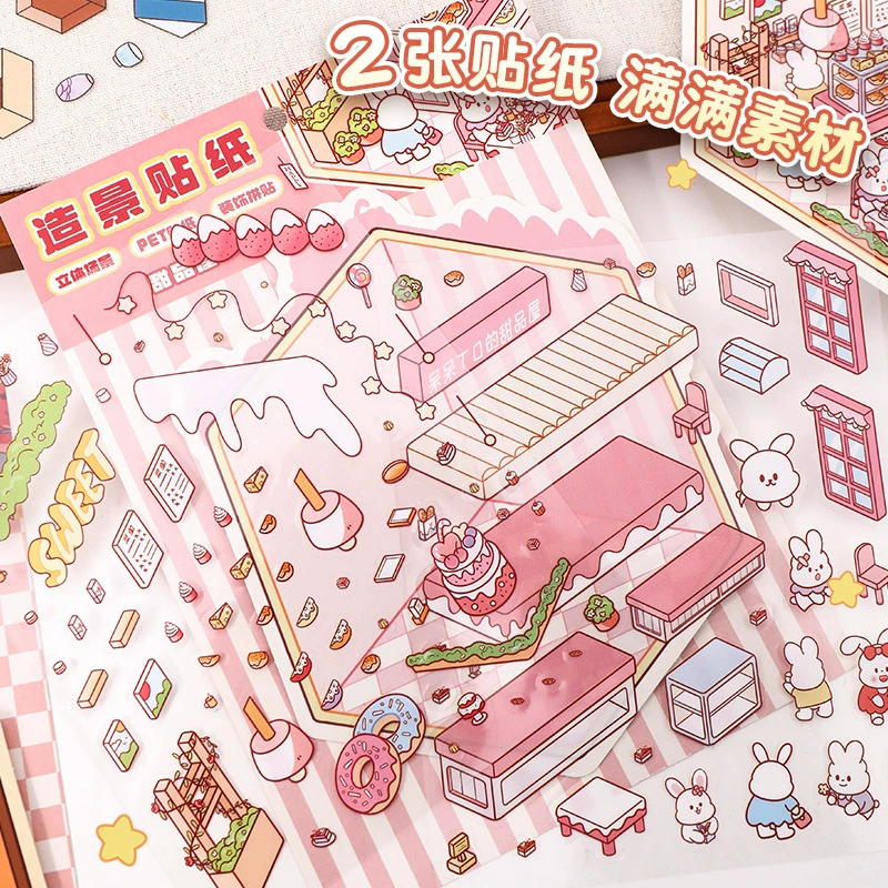 Small sticker, three dimensional cute hut, stickers, new collection, in 3d format