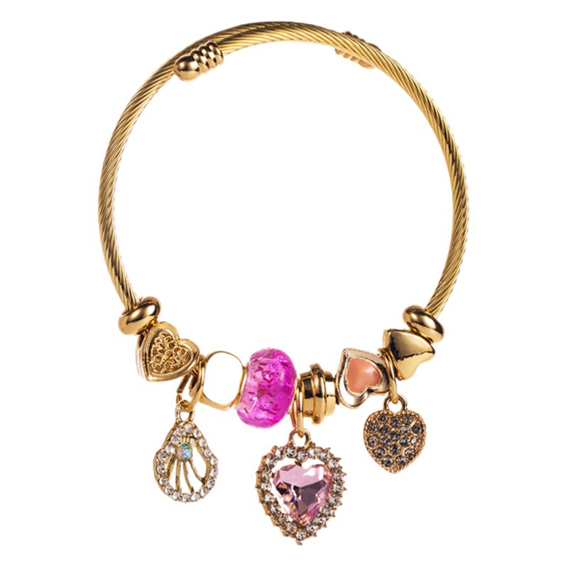 Pandora oro titanio acero inoxidable pulsera DIY de las mujeres de moda de alto grado rhinestone amor abeja colgante pulsera