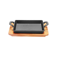 韩式高耳长方盘双耳铸铁小份烤鱼盘长方形铁板烧盘牛排不粘烤盘