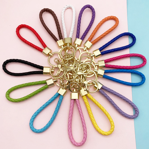 bv rope gold braided leather rope keychain alloy round dragon buckle resin pendant accessories pu car key ring