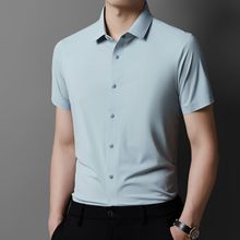 跨境代发短袖上衣休闲商务风夏季薄款男衬衫修身版型透气正装衬衫