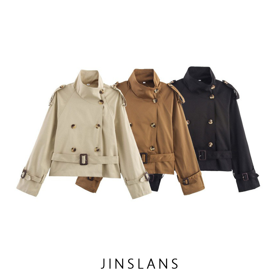 Cross-Border Export Wholesale Za Women's Autum New European and American Style Fashionable Versatile Short Windbreaker Jacket with Waist Buckle