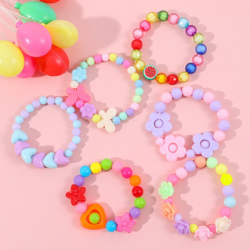 Children's Beaded Flower Bracelet, Colorful Acrylic Flower Necklace, Girl's Children Jewelry Set