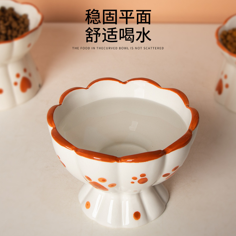 Lindo gato tazón de cerámica doble tazón antidetonantes tazón de comida tazón de perro gato tazón de fuente de alta pierna cuello protección suministros para mascotas al por mayor