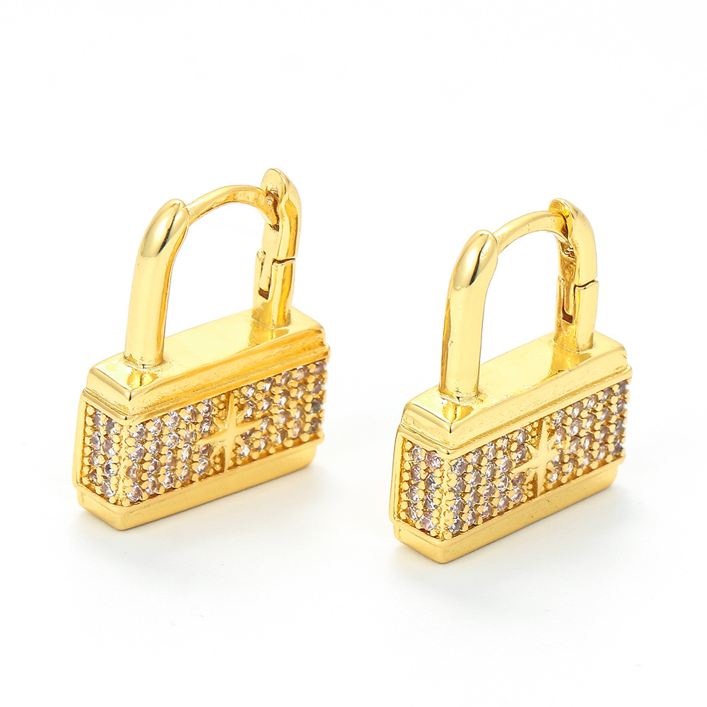 5g Weight Zircon Inlay Material Simple Heart-shape Lock Earrings Diamond Copper Earrings