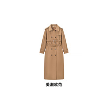 ZA自制欧美风 冬季外贸新款女装批发 时尚气质潮流长款双腰带风衣