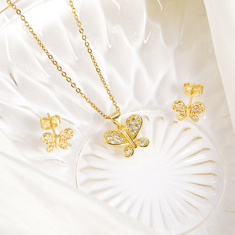 Collar de oro de verano de lujo ligero mariposa micro pendientes de diamante de color de alta calidad no se desvanecen joyas de mujer