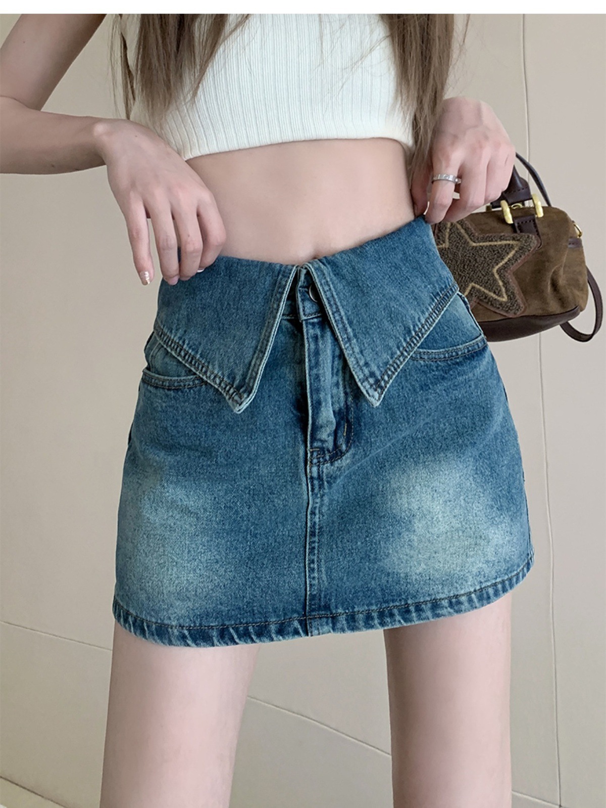 Retro Style High Waisted Denim Skirt plus Size A-Line Silhouette Women's Summer Bottoms Flattering for Petite Figures_ecoleips.com