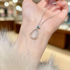 Yinbei S925 スターリングシルバー新中国風天然カルセドニーひょうたんネックレス女性のハイエンドライト高級鎖骨チェーンシルバージュエリー多用途