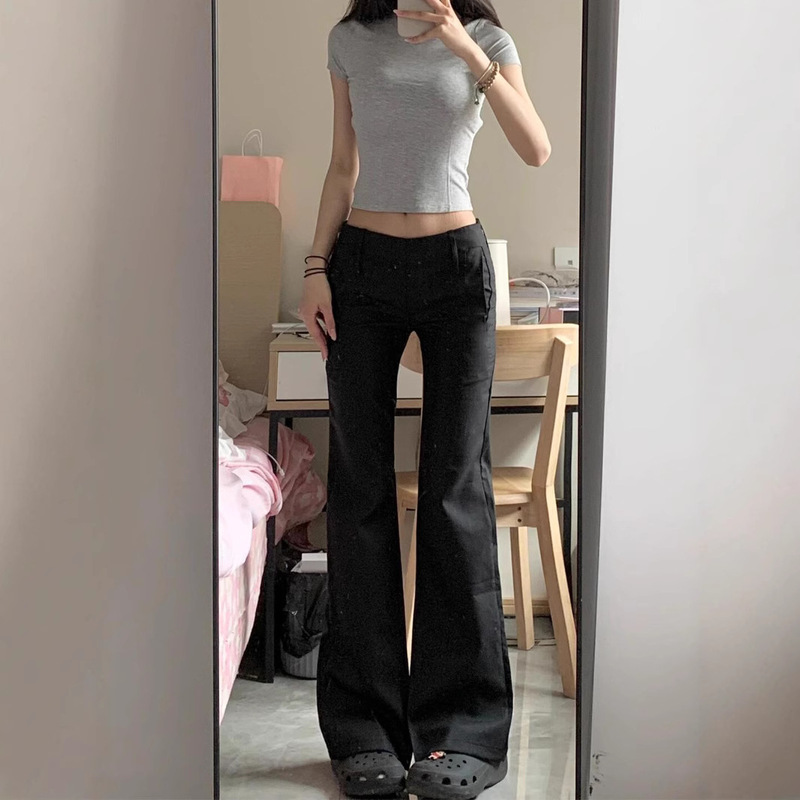 2025 New Hot Girl Low Waist Micro Flared Suit Pants Women's Summer Thin Loose Casual Pants Drapey Floor-Length Pants