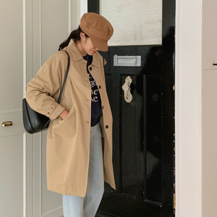 Autumn South Korea Korean-style Retro Casual Simple Lapel Single-breasted All-match Mid-length Coat Jacket