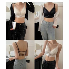 2856緞面新中式蕾絲薄款防走光鏤空美背內衣女無痕聚攏抹胸妃子紀