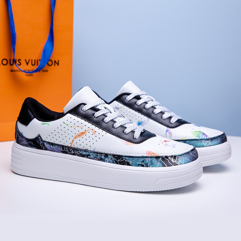 봄 새로운 캐주얼 스니커즈 트렌디 커플 슈즈 로우 탑 두꺼운 밑창 신발 야외 여행 통기성 플랫 슈즈