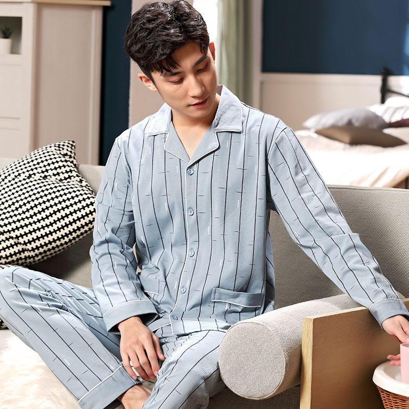 Pijamas de los hombres de primavera y otoño 100% algodón de manga larga de los hombres de desgaste del hogar de los hombres de otoño e invierno más traje de tamaño