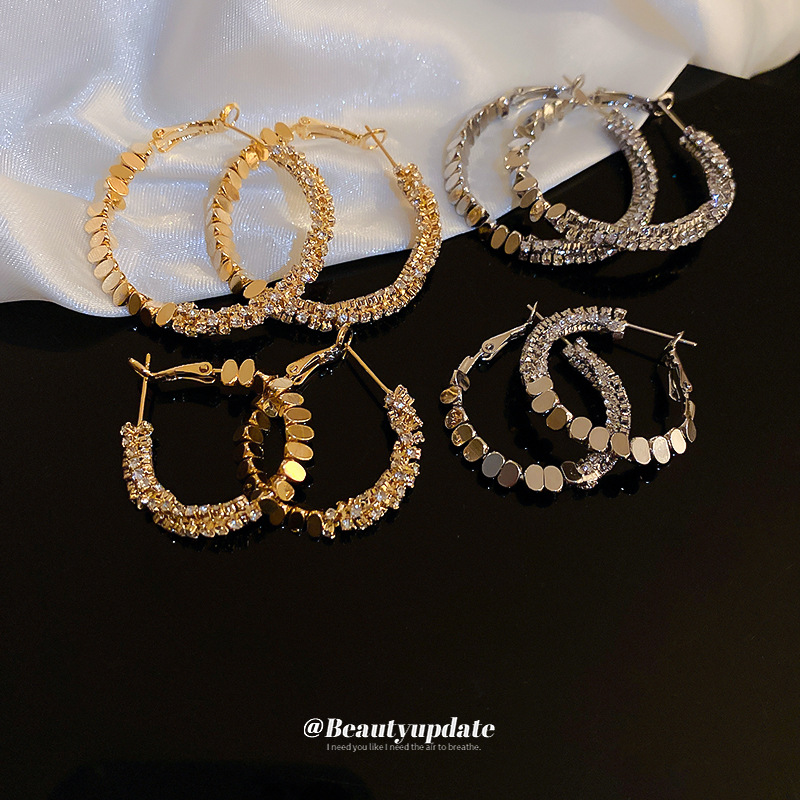 Aguja de plata circón roto círculo de plata pendientes europeos y americanos nicho diseño sentido pendientes elegante luz lujo moda alto sentido pendientes