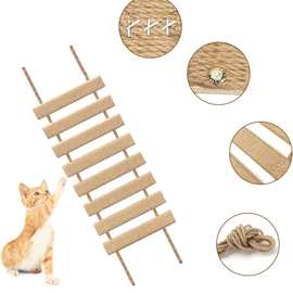 跨境吊桥自制实木猫爬架绳梯配件梯子猫软梯猫窝猫咪麻绳编织阶梯