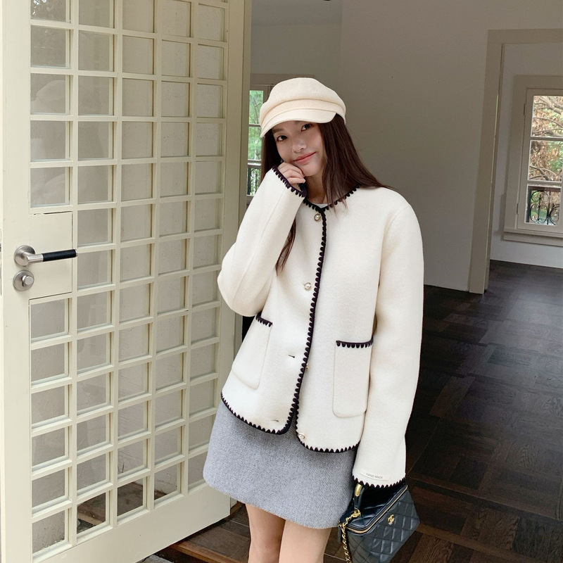 Q052 High-End Simple Heavy-Duty Shell-Turned-Autumn and Winter Woolen Short Outwear, Feminine Casual and High-End Wool Outwear