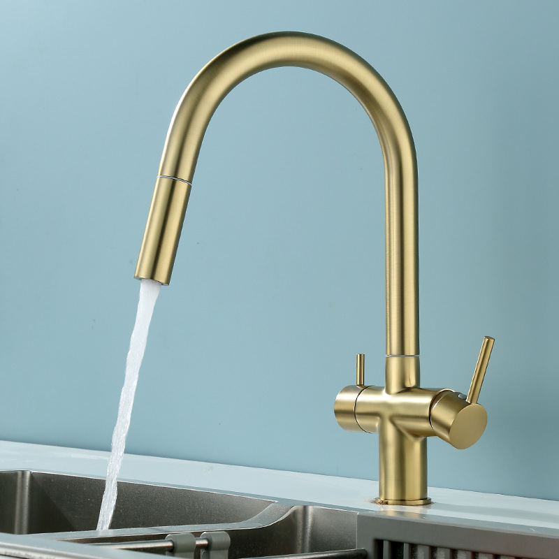 Grifos de cocina de extracción de explosión rusa transfronteriza, lavabos de verduras calientes y fríos, 3 - en - 1 grifos de purificación de agua de doble control