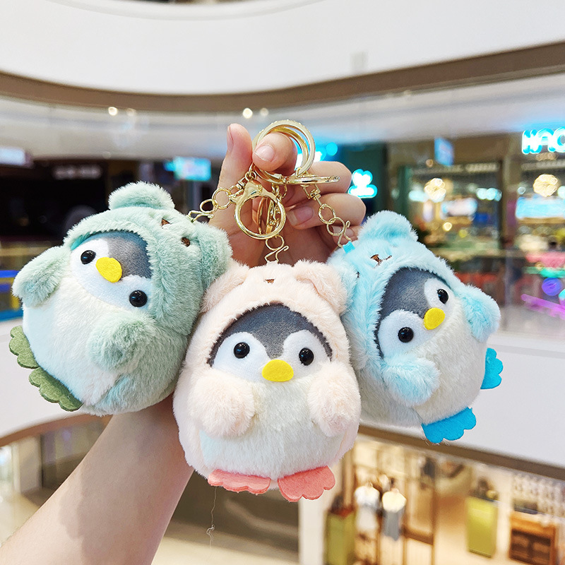 Peluche modificado oso pingüino colgante muñeca máquina llavero pareja mochila muñeca adornos al por mayor bolsa