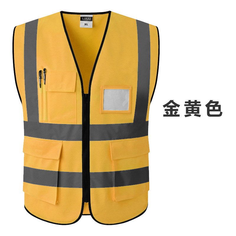 LIKAI chaleco reflectante de ingeniería chaleco fluorescente multi-Bolsillo tráfico seguridad vial ropa protectora imprimible