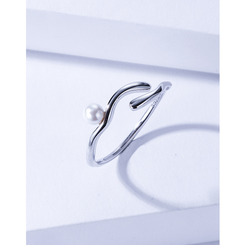 S925 anillo de perlas de plata esterlina personalidad abierta femenina diseño de nicho de moda Otoño e Invierno luz anillo de lujo personalidad estilo de moda