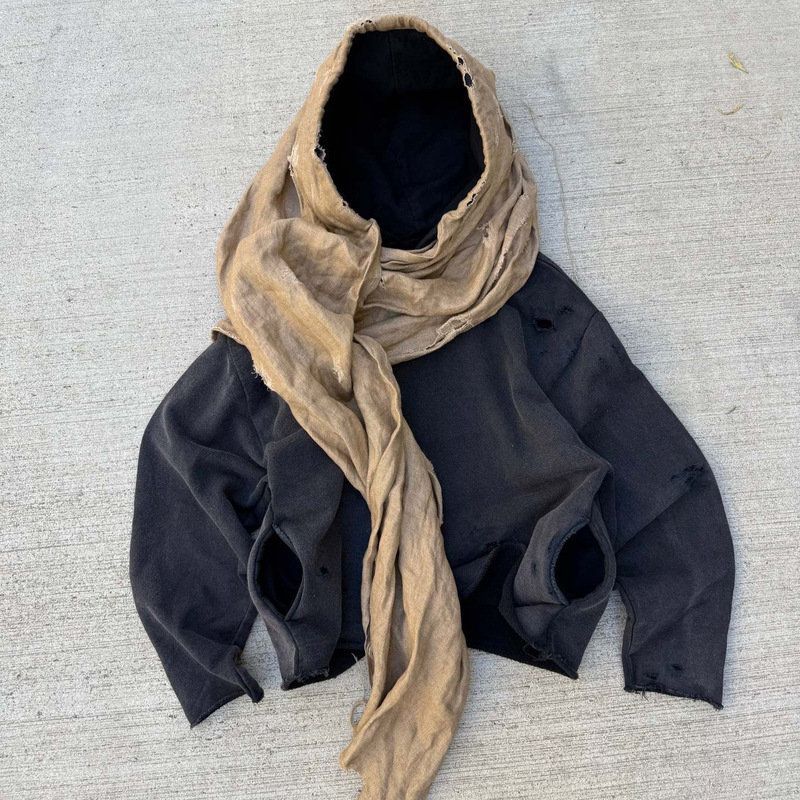 European and American Stylish 2025 Winter Headscarf Splicing Hooded Sweatshirt Cross-Border New Street Style Pullover Casual Top European and American Stylish 2025 Winter Headscarf Splicing Hooded Sweatshirt Cross-Border New Street Style Pullover Casual Top