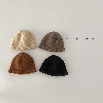婴儿帽子秋冬季洋气纯色瓜皮毛线帽可爱超萌新生儿宝宝加厚针织帽