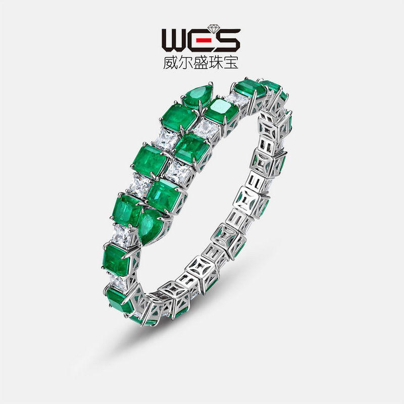Nuevo estilo transfronterizo de lujo ligero, industria pesada, pulsera de tesoro verde sintético femenino S925, joyería de tesoro de color sintético con incrustaciones de plata, atmósfera europea y americana