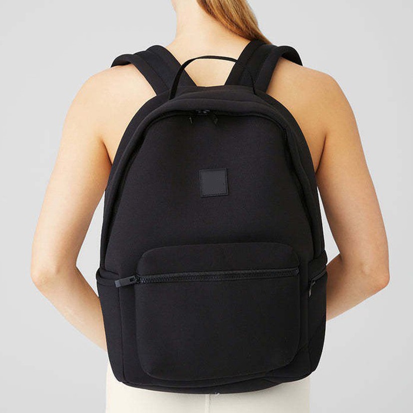 European and American Style Matte Neoprene Black Tight-Fitting Fabric Travel Backpack with Zipper