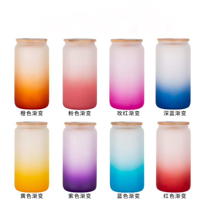 16oz comercio exterior gradiente de color de sublimación de vidrio electrochapado camaleón fluorescente arco iris pintura vidrio taza de agua taza de masón