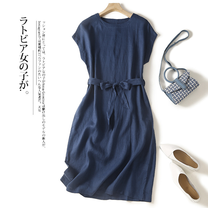 プラスサイズのコットンとリネンのドレス女性の夏服 2025 新しい若い母親のハイエンドの気質西洋スタイルスリムリネンスカート|undefined