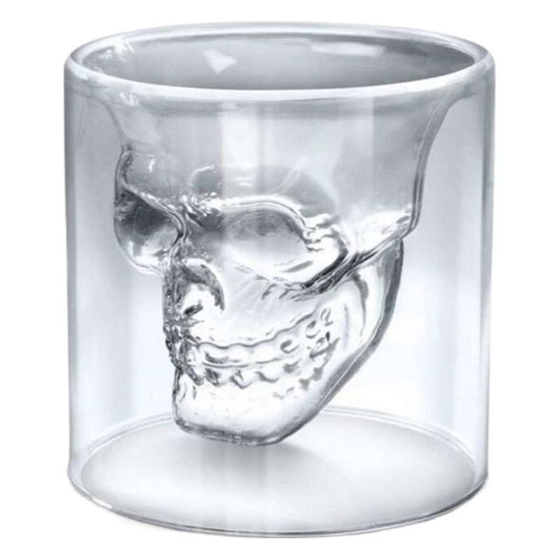 Copas de vino de vidrio al por mayor, vasos de agua para el hogar, vasos de doble capa con diseño de calavera, irrompibles, de alta calidad, estilo moderno.