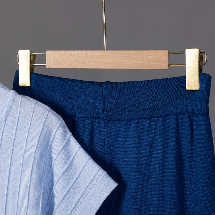 Damen-Set: Ärmelloses Strickoberteil mit Farbverlauf und lockerer Passform, Rundhalsausschnitt, passend zur hochgeschnittenen, weit geschnittenen Hose._voghion.com