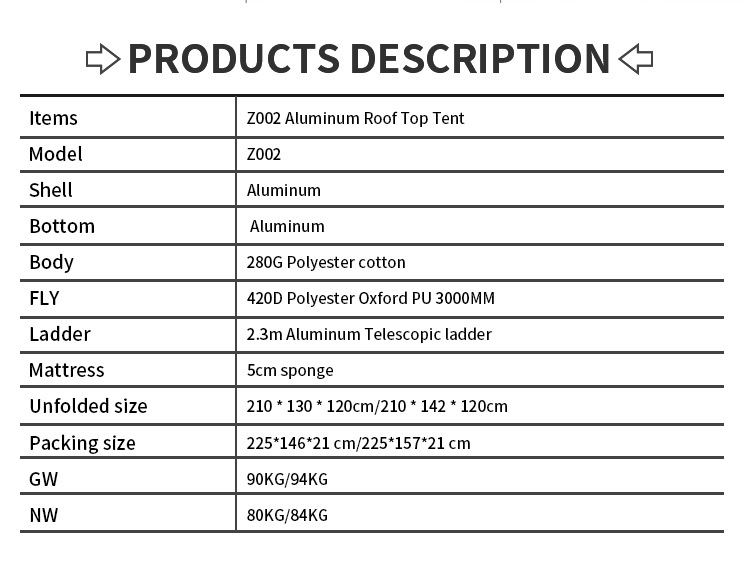 Hard-Top Aluminum Alloy Car Roof Tent for 2 People, Outdoor Camping, Export, Fully Automatic, Quick Opening in 10 Seconds, Waterproof