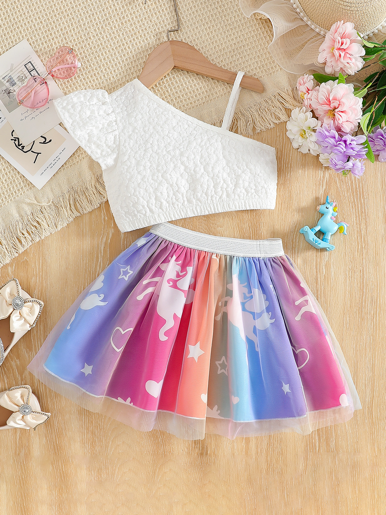 Comercio exterior bebé colorido arco iris caballo malla de cuatro estaciones vestido de mitad de estilo extranjero Aisha vestido de rendimiento universal
