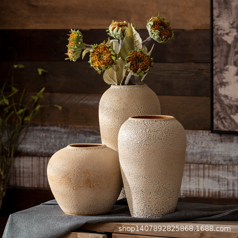 Jingdezhen Korean-Style Pastoral New Chinese-Style Simple Tabletop Entrance Courtyard Hotel Ceramic Coarse Pottery Vase Glazed Flower Pot