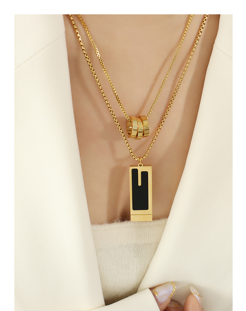 1 Piece Simple Style Square Titanium Steel Plating Pendant Necklace_colorza_2