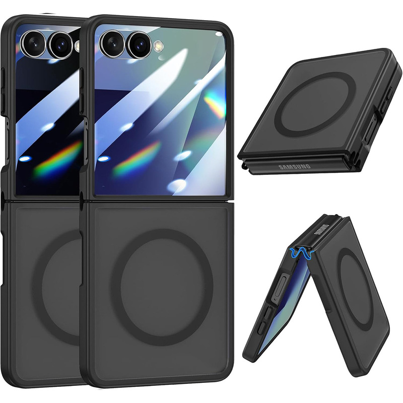 Suitable for Samsung Zflip 30% off Foldable Phone Case Zflip6 Frosted Translucent Magnetic Protective Cover Full-Cover Anti-Fall Hard Case