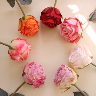 Fire Roasted Single Romantic Scorched Edge Hand-feeling Rose Curling Artificial Flower Living Room Dining Table Floral in stock