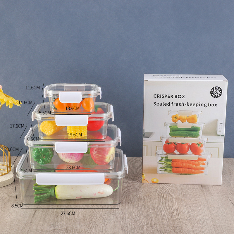 Caja de almacenamiento de refrigerador de grado alimenticio transparente sellado congelado alimentos encurtidos frutas de gran capacidad caja de plástico al por mayor