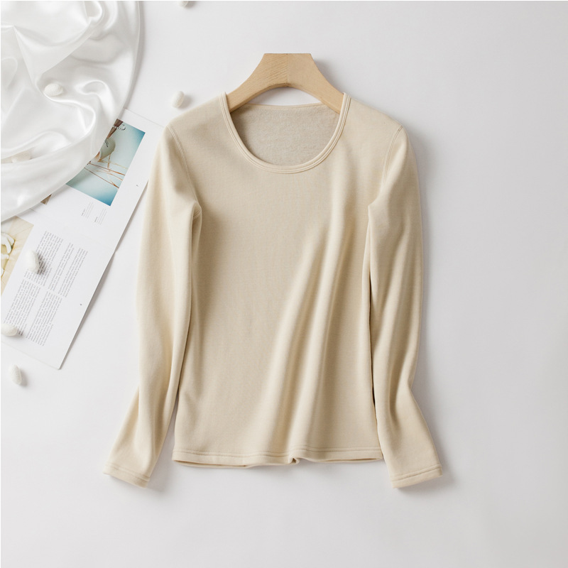 Venta al por mayor de seda cuello redondo cepillado engrosado cálido traje ropa interior larga de las mujeres pantalones largos de seda de mora conjunto de otoño e invierno