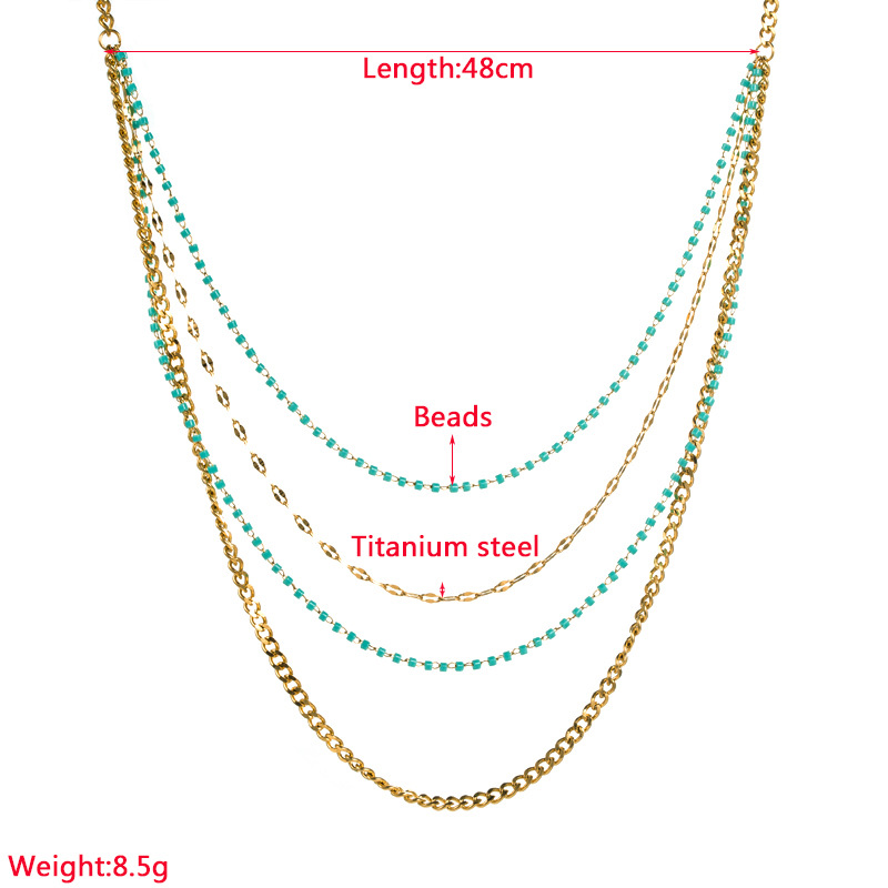 Retro Geometric Titanium Steel Gold Plated Beads Layered Necklaces 1 Set