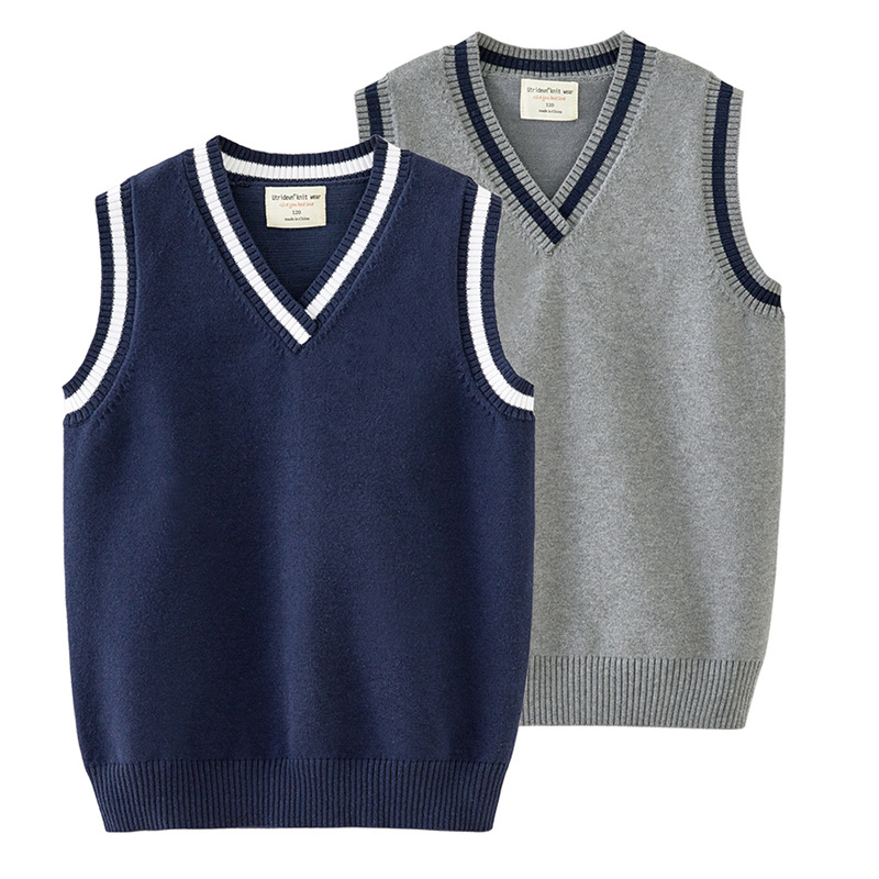 2025 Primavera y otoño Chaleco de lana estilo universitario Suéteres para niños medianos y grandes Chalecos de punto para niños y niñas Uniformes escolares Uniformes de clase Venta al por mayor